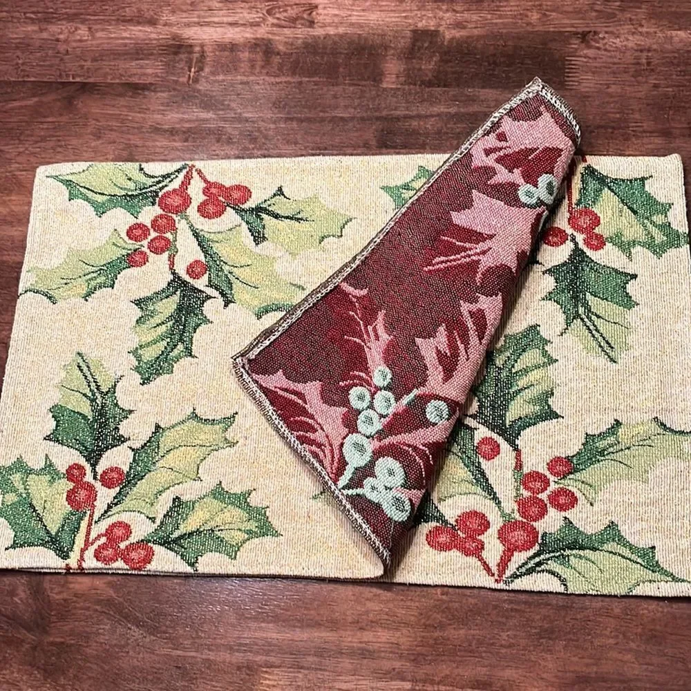 Set of 2 Christmas Holly Tapestry Table Placemats